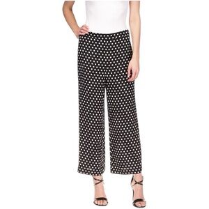 Michael Kors Wide Leg Polka Dot Cropped Pants black white elastic high waist M